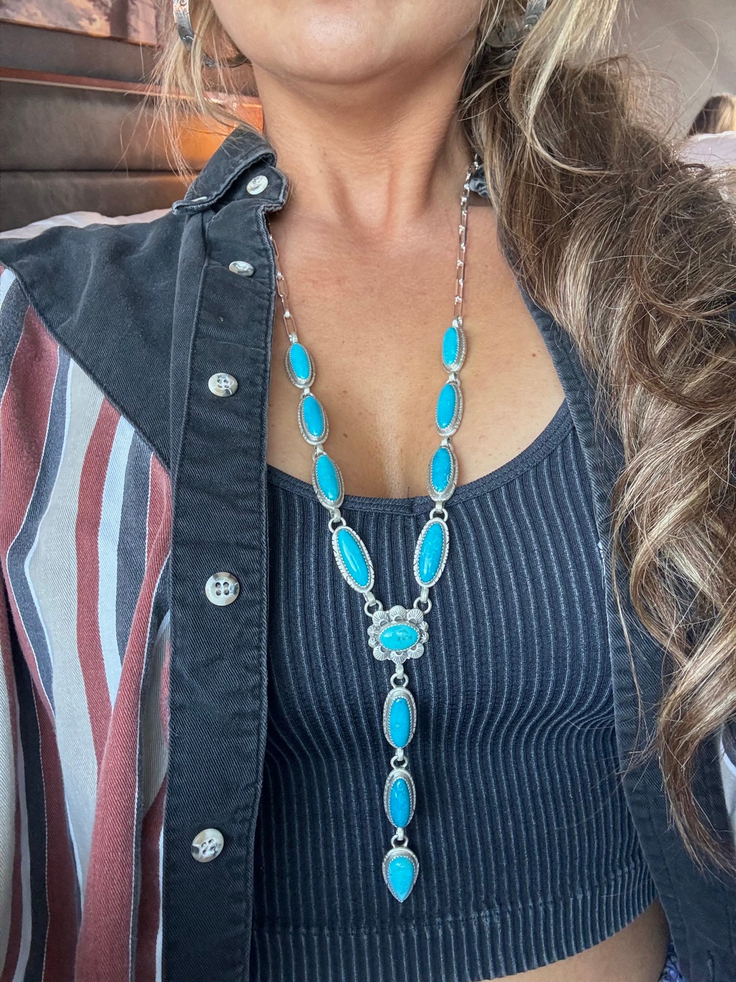 28” Turquoise Lariat + 4”
Stamped & Signed