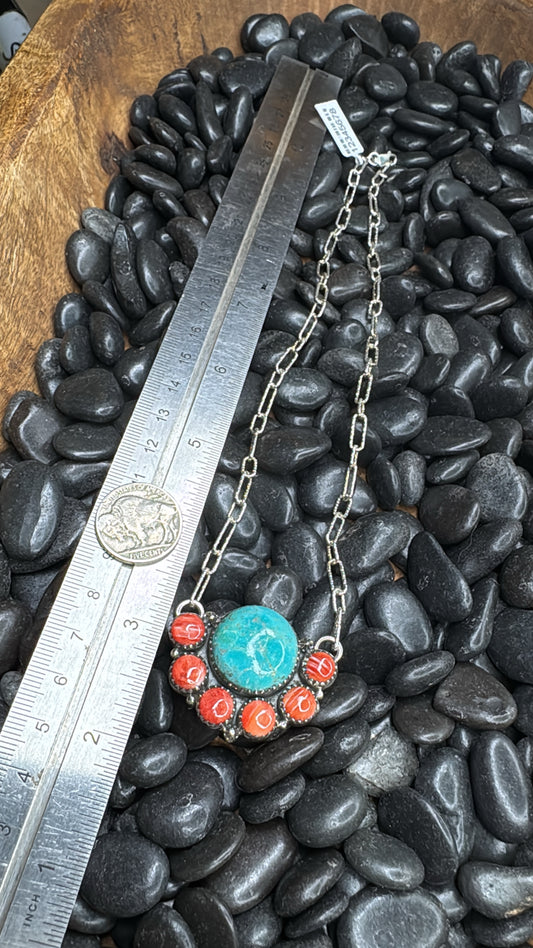 15” Turquoise & Red Spiny Oyster Necklace