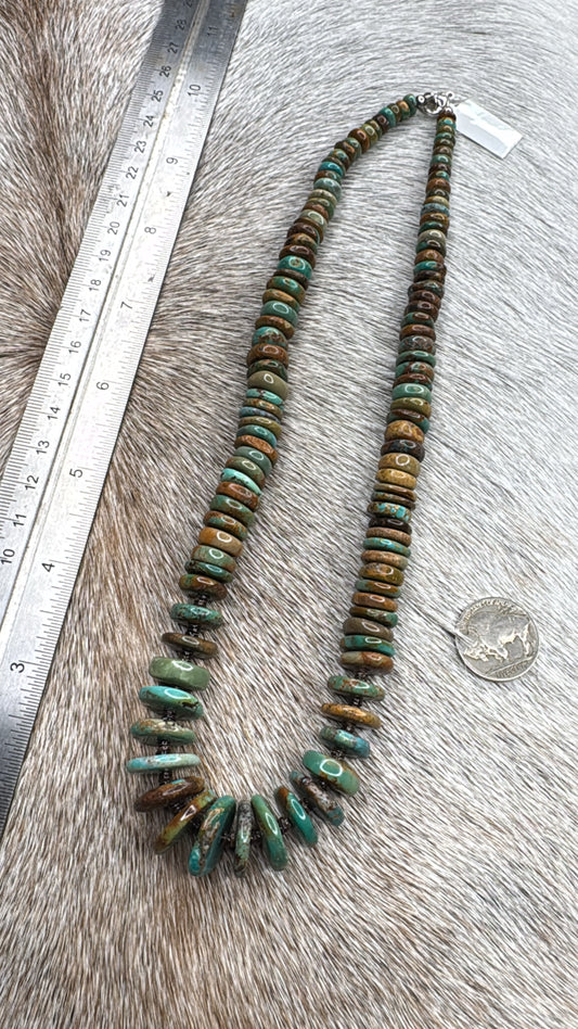 19" Turquoise Rondelle Necklace- Green