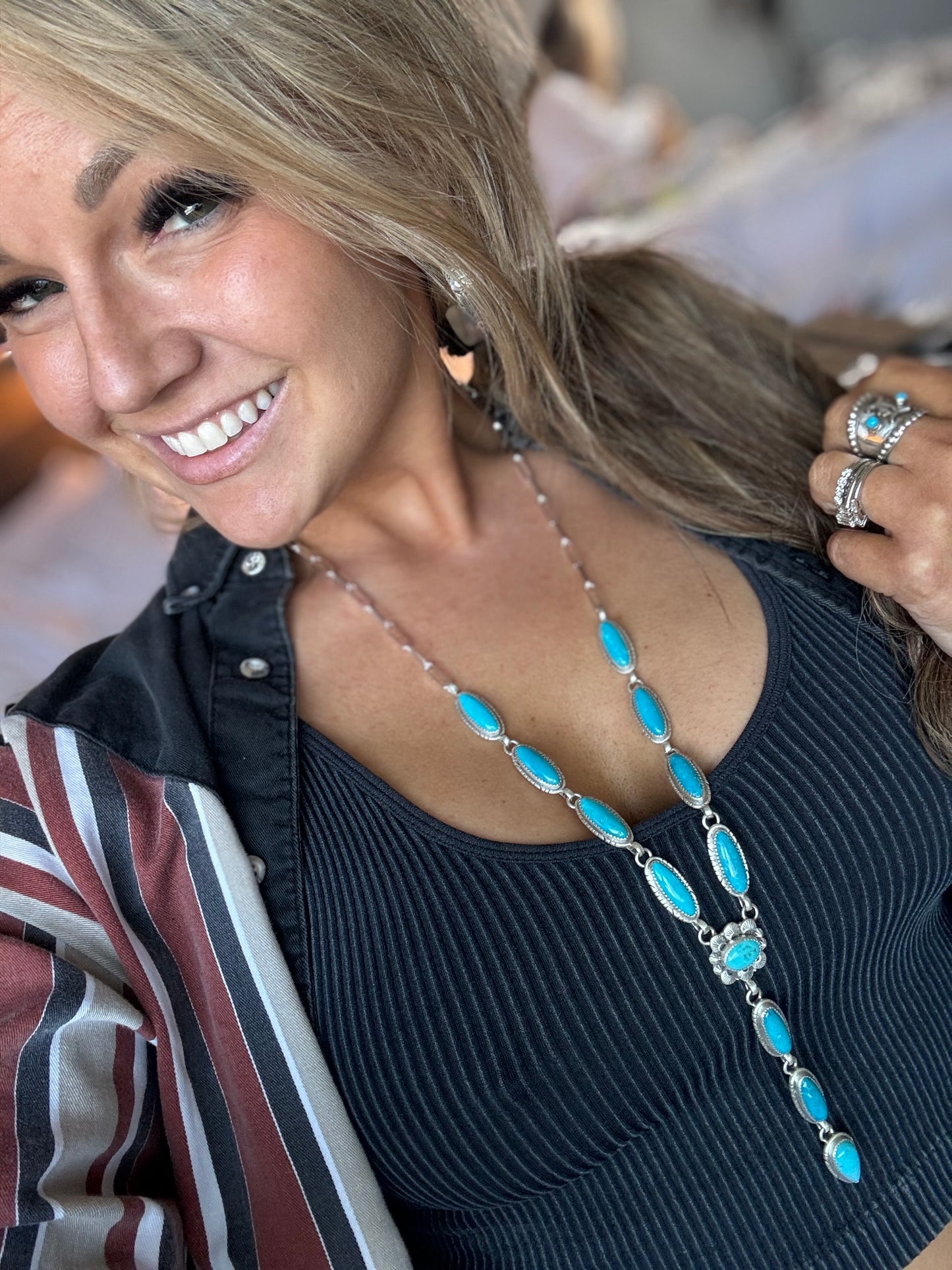 28” Turquoise Lariat + 4”
Stamped & Signed