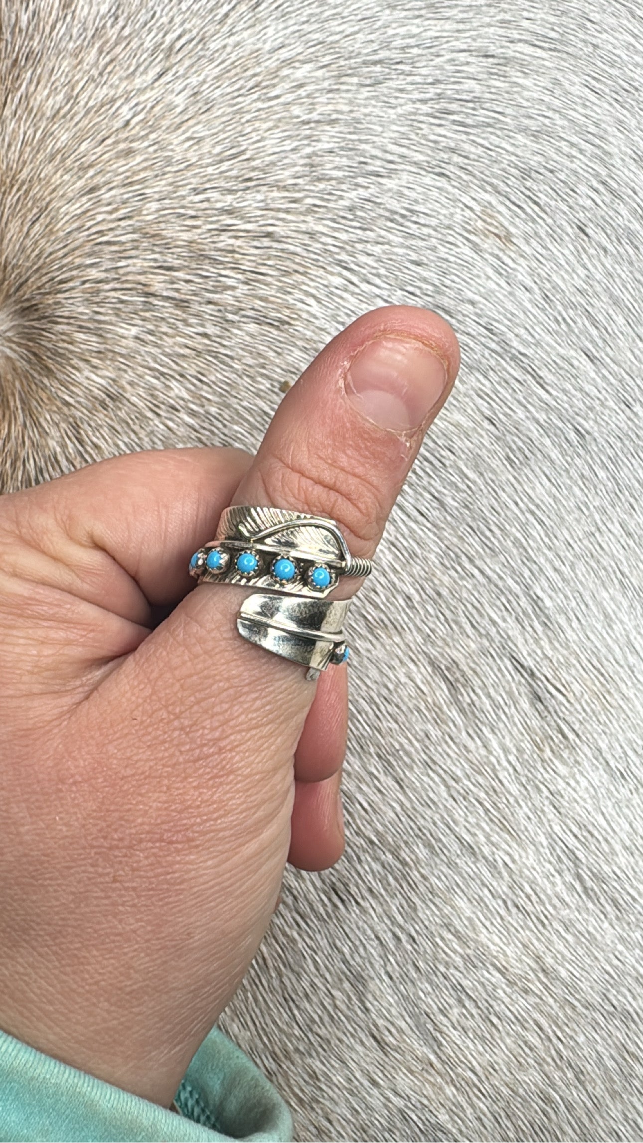 Chester Charlie Kingman Turquoise Multi Stone Adjustable Ring