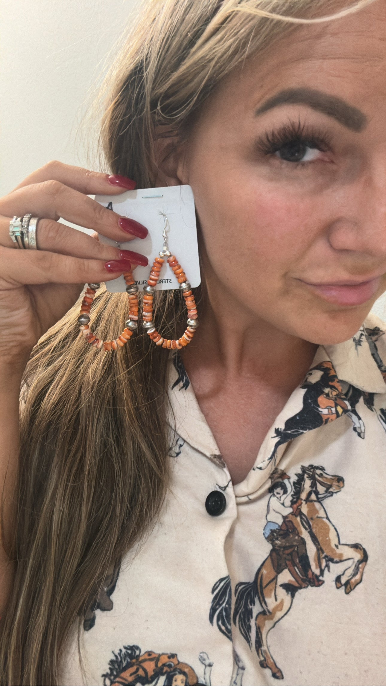 Orange Spiny & Sterling Silver Pearl Earrings