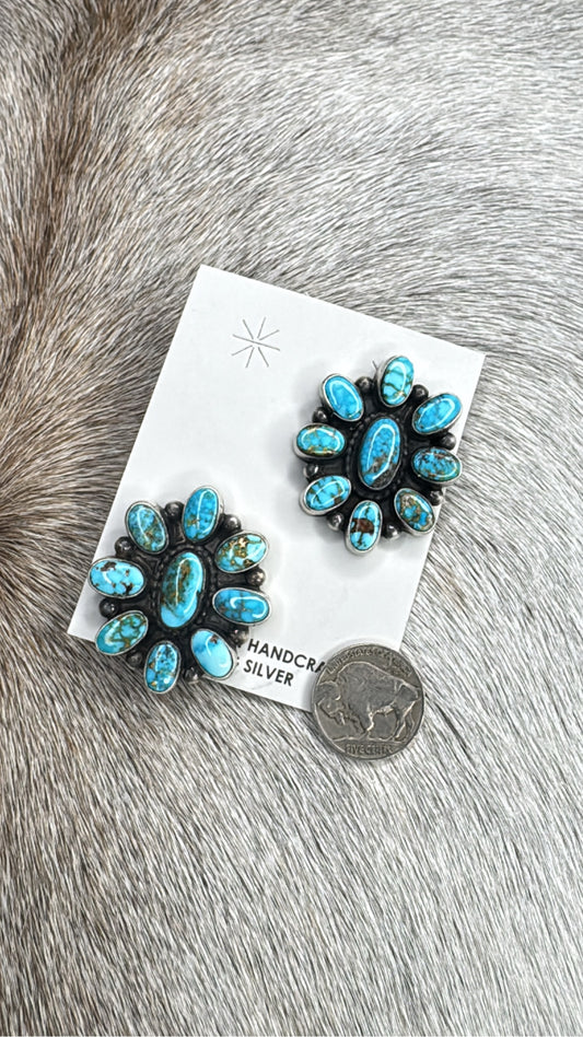 Timothy Yazzie Turquoise Cluster Earrings