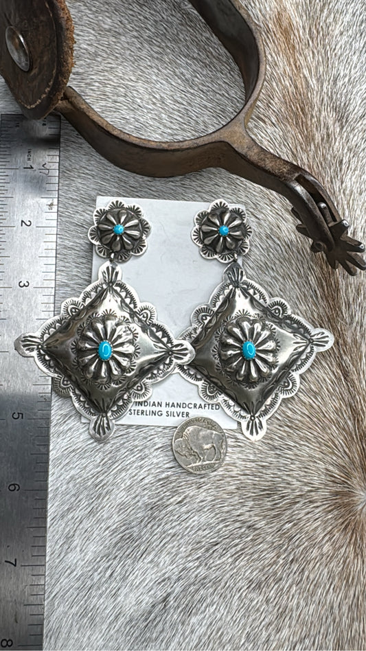 Rita Lee Concho Earrings Fancy Square Concho