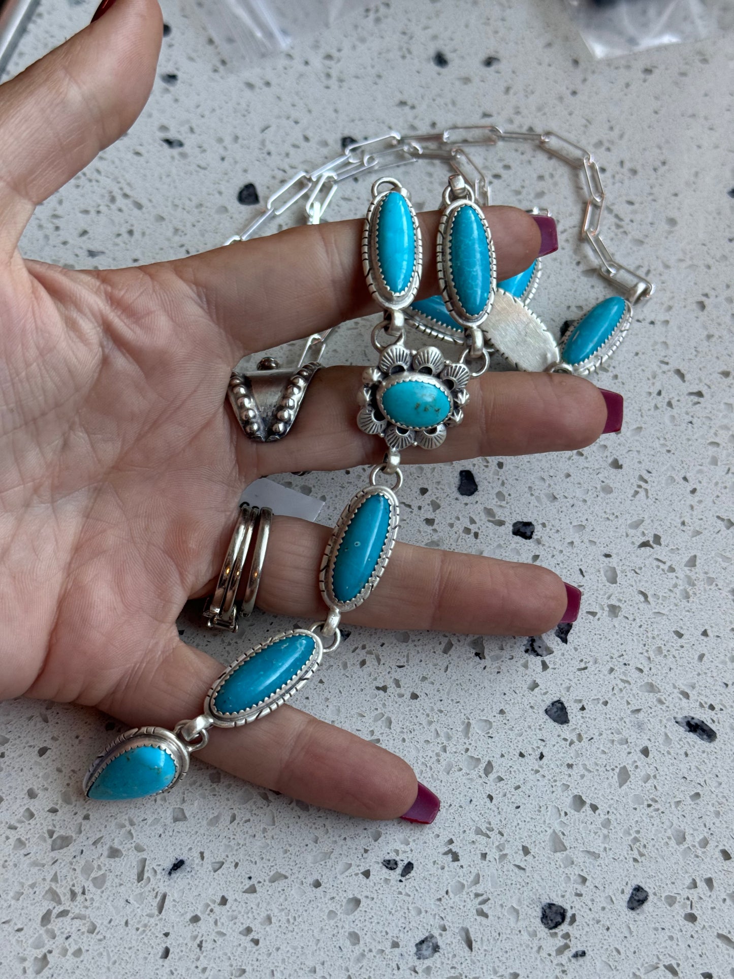 28” Turquoise Lariat + 4”
Stamped & Signed