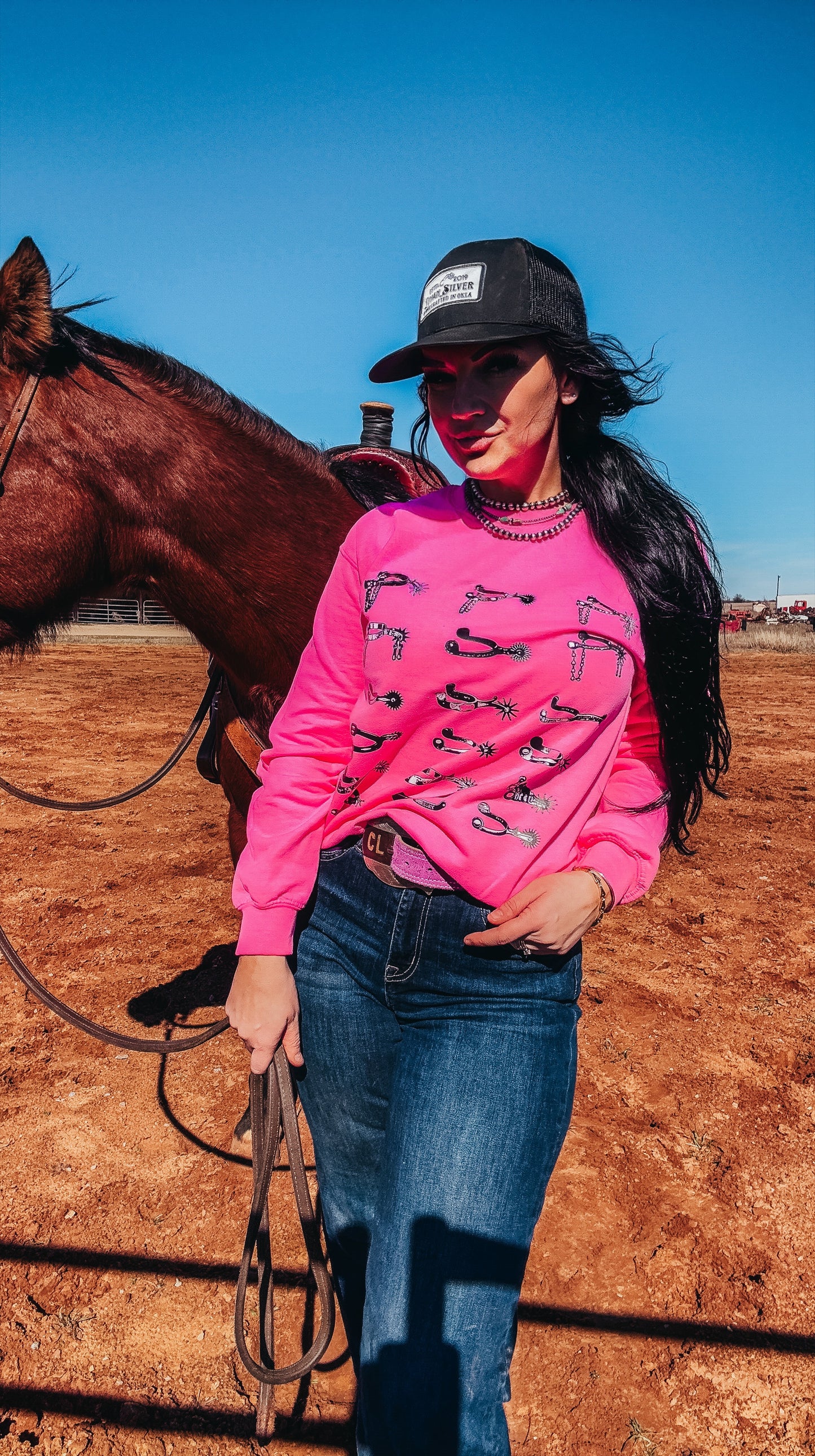 Neon Pink Spurs Crewneck