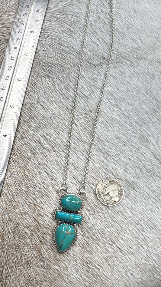 18" Turquoise Three Stone Sterling Silver Necklace