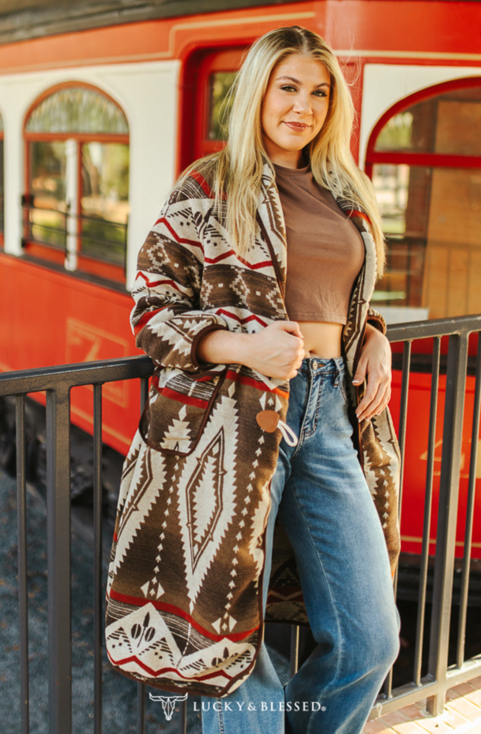 Mocha Aztec Long Coat