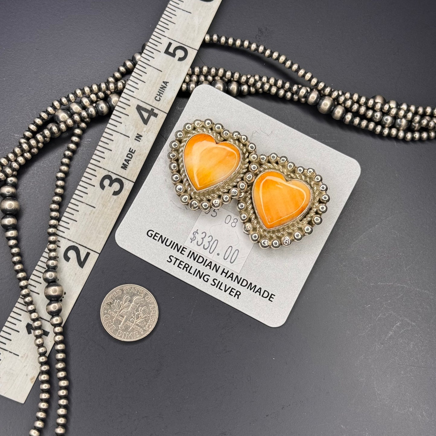 Orange Spiny Heart Earrings