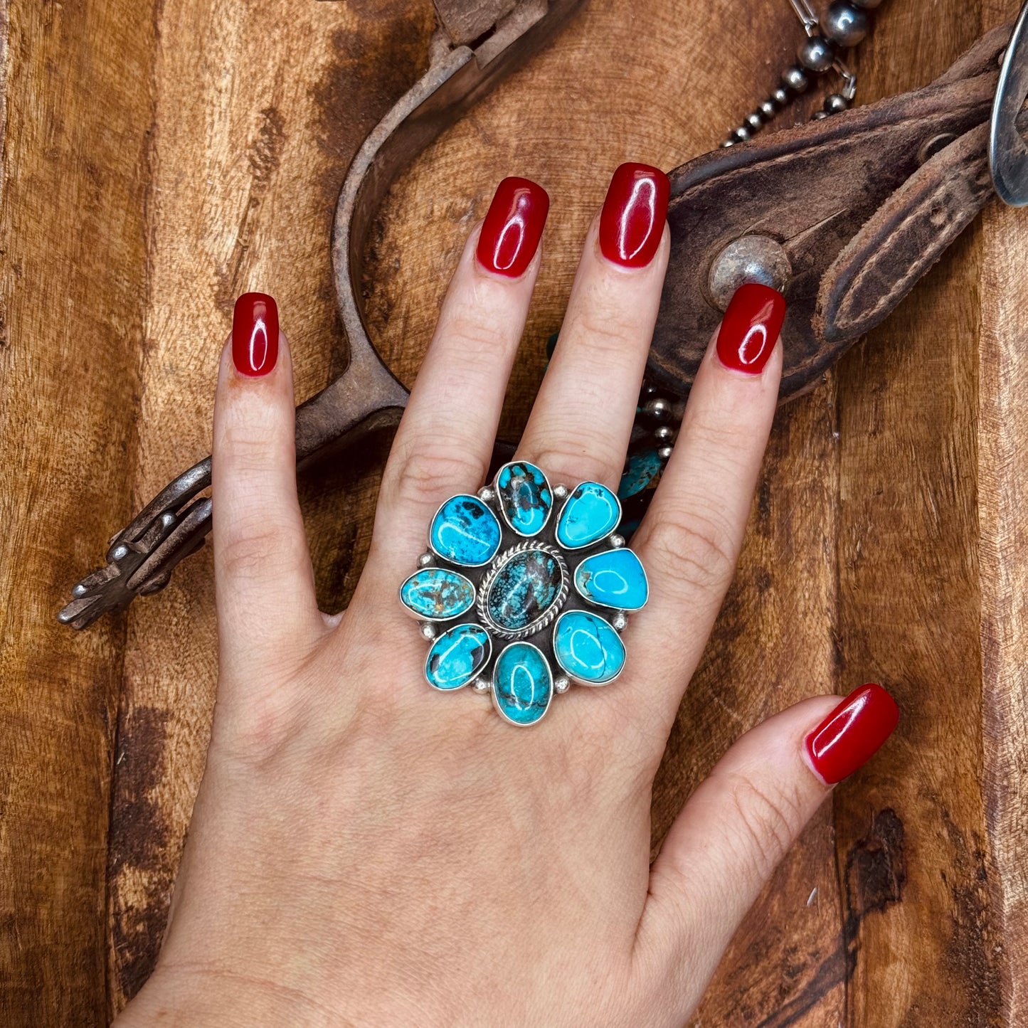 Mixed Mines Turquoise Adjustable Ring Stamped by Artisan B Begay