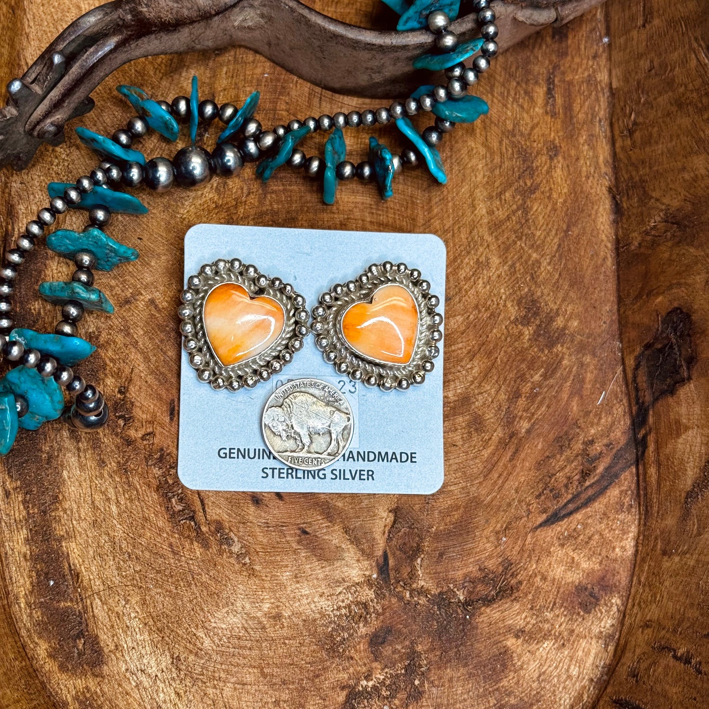 Orange Spiny Heart Earrings