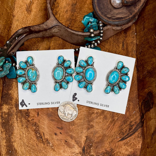 Kingman Turquoise Half Cluster Earrings