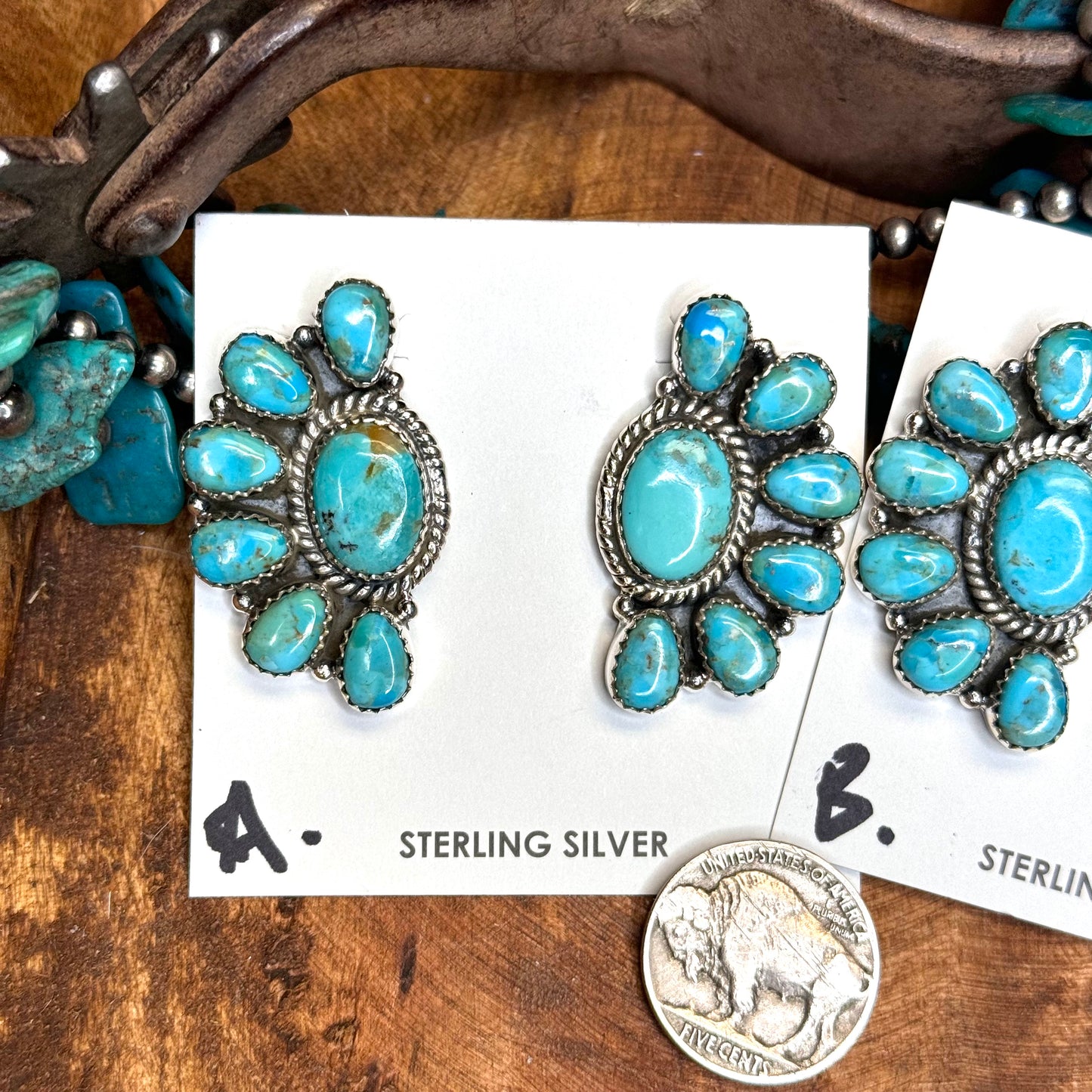 Kingman Turquoise Half Cluster Earrings