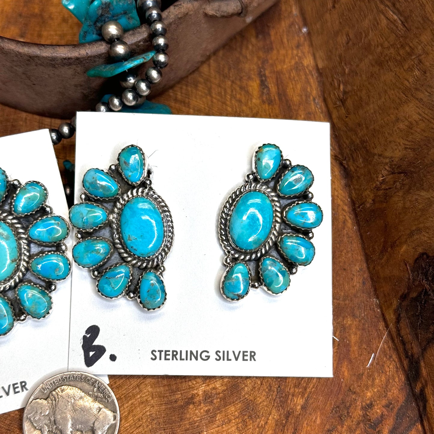 Kingman Turquoise Half Cluster Earrings