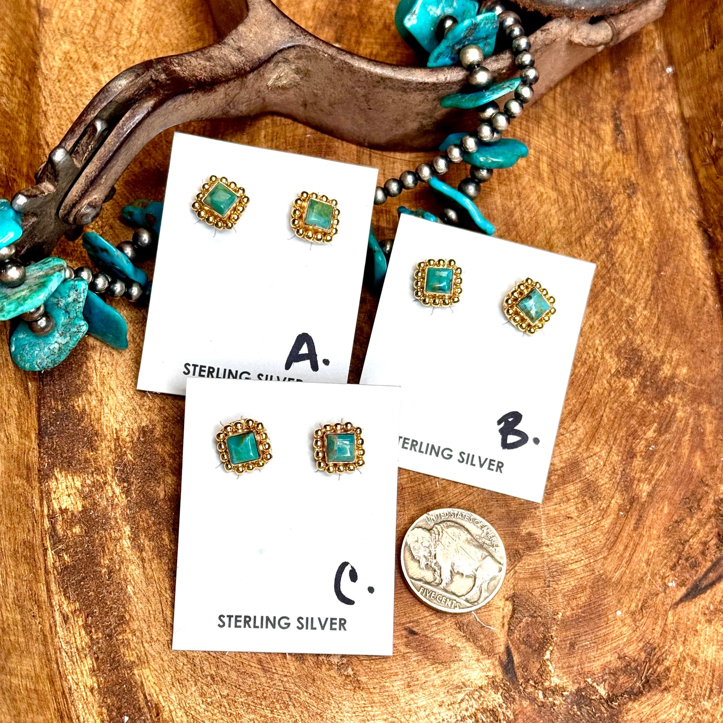 Kingman Turquoise Gold Stud Earrings