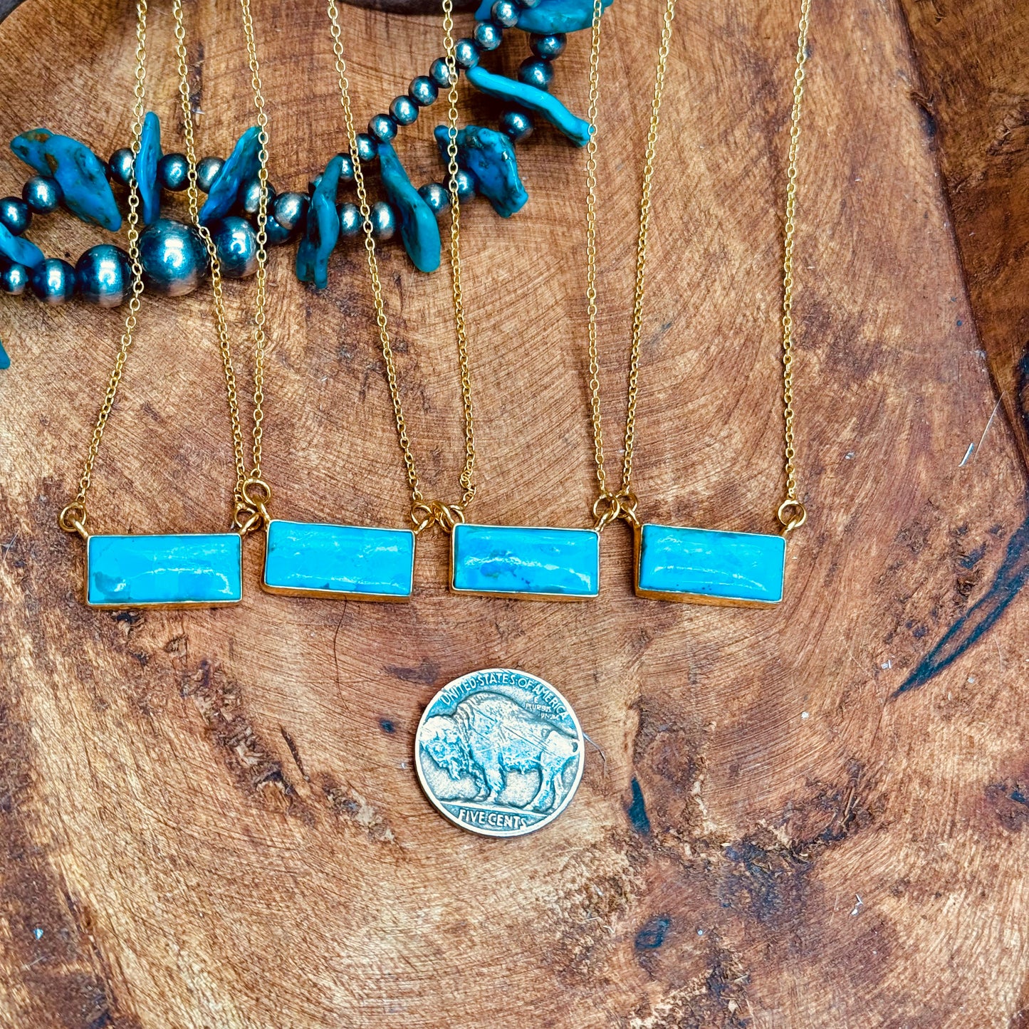 17” Gold Kingman Turquoise Necklaces