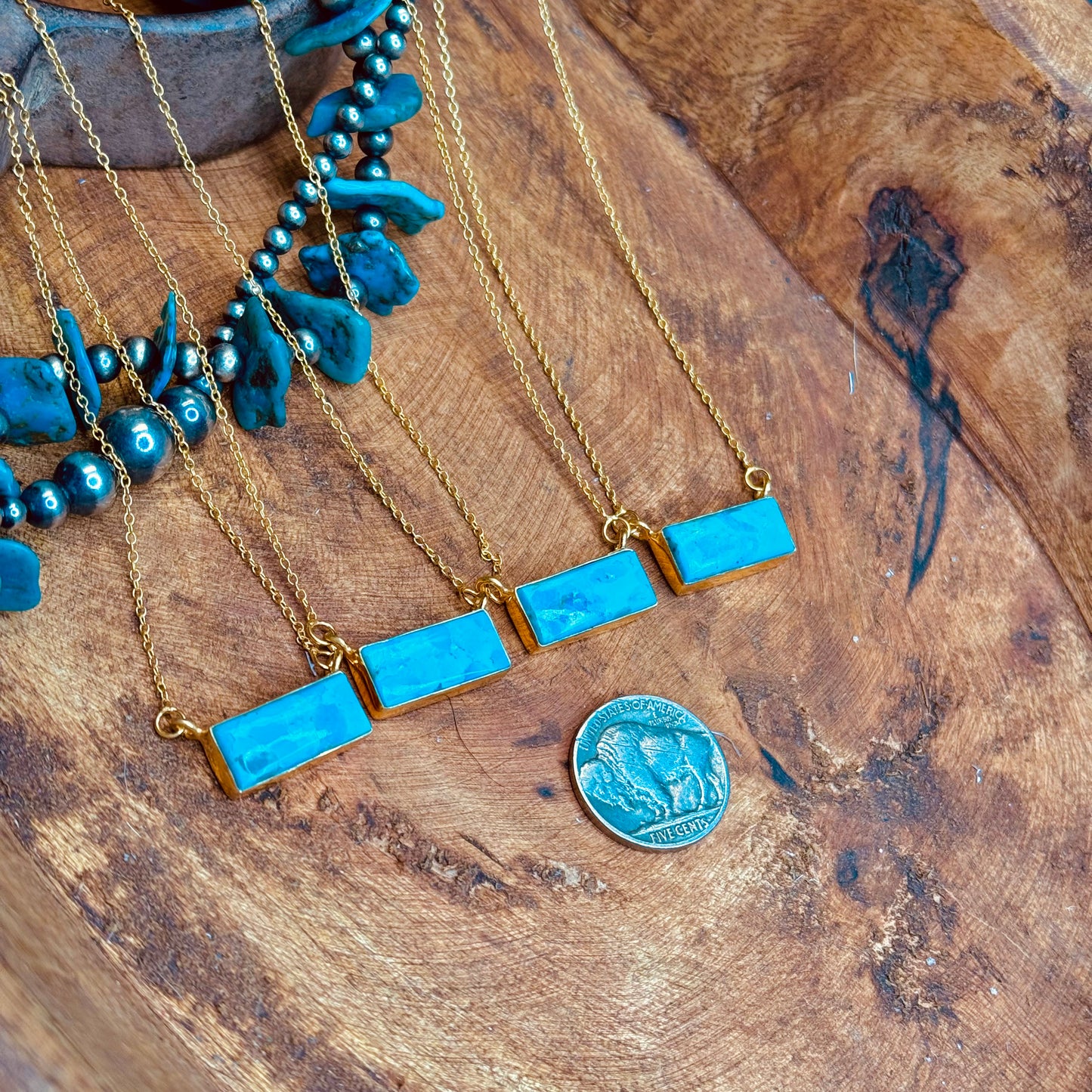 17” Gold Kingman Turquoise Necklaces