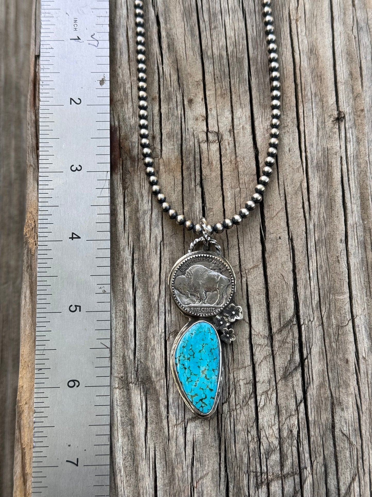 Lujan Silver- Buffalo Nickel Kingman Turquoise #1 Blue Necklace