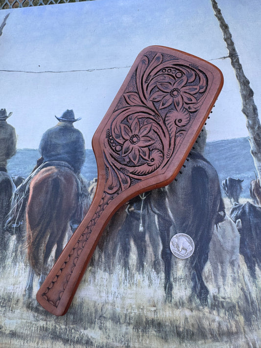 Leather Tooled Hairbrush