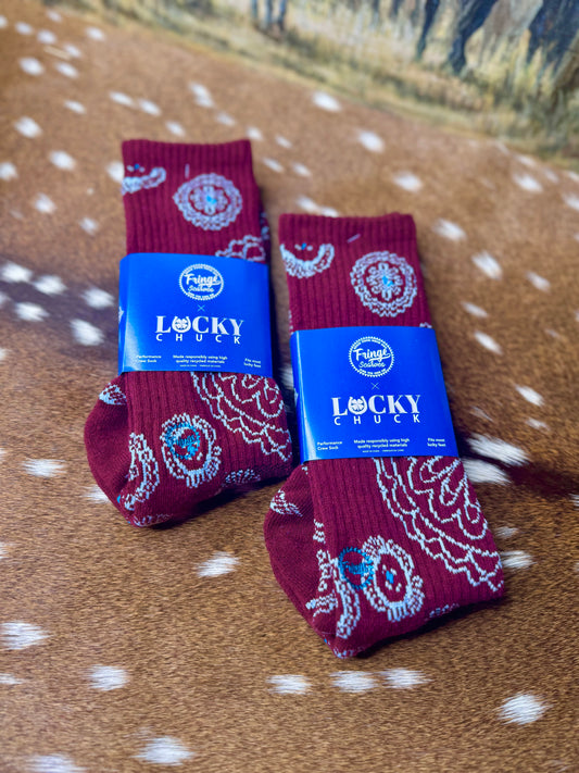 Lucky Chuck Socks- Maroon Concho