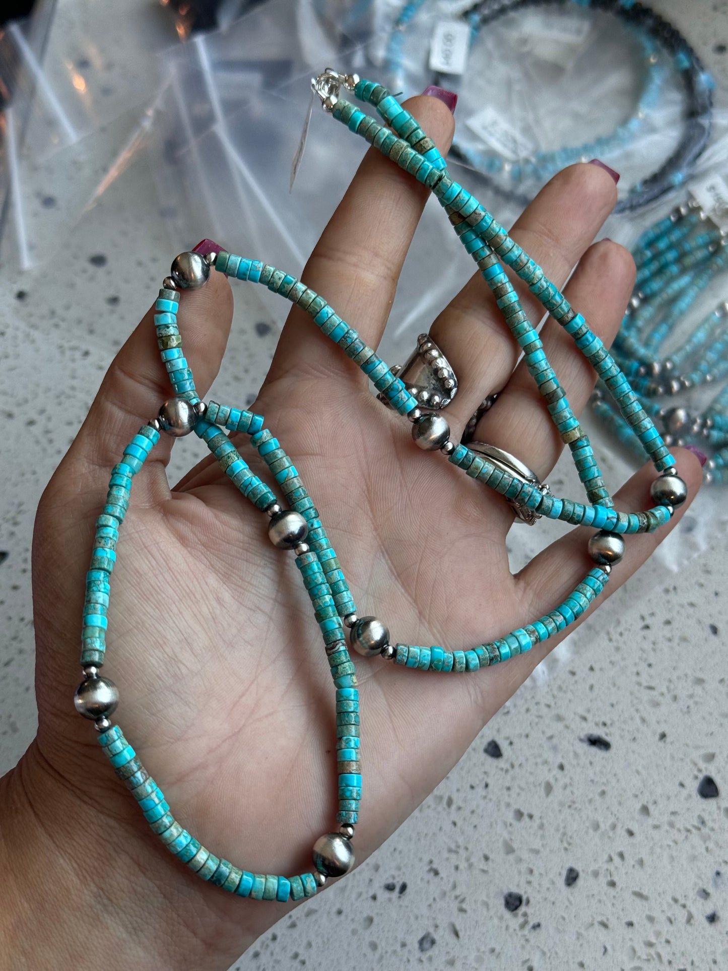 30” Turquoise & 8mm Sterling Pearl Necklace