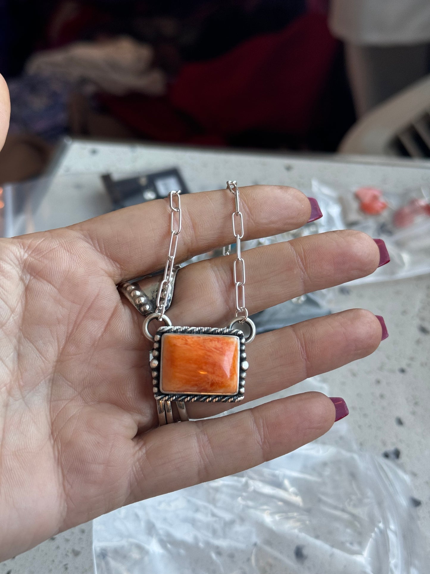 16” Orange Spiny Necklace