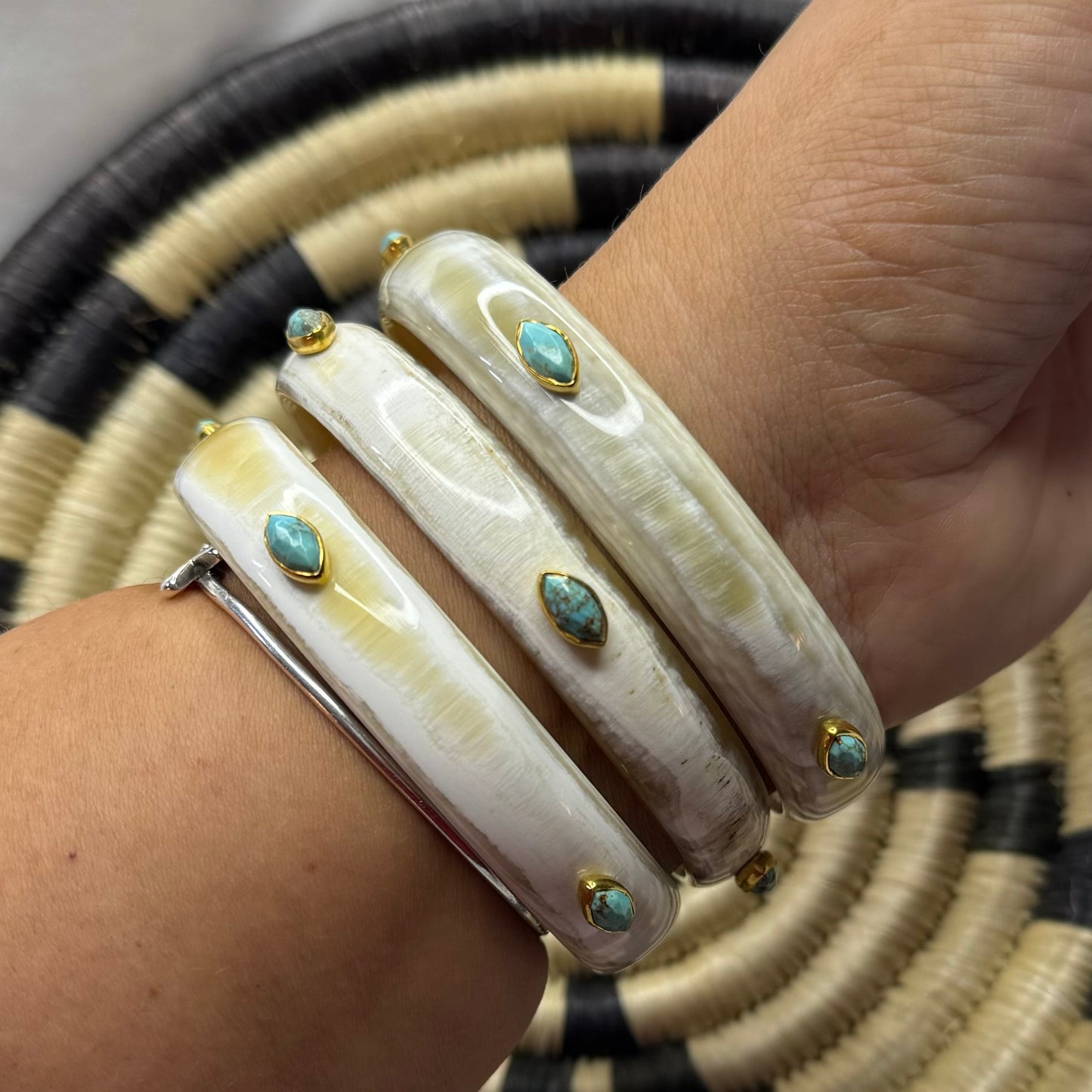 Polished Longhorn Bangles Turquoise & Gold