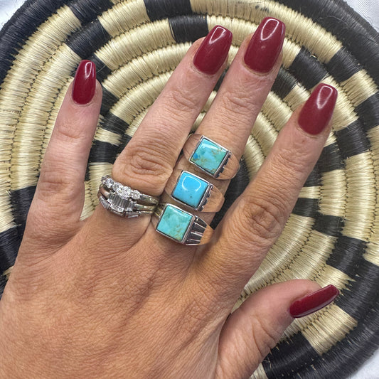 Men’s Rings Sterling Silver & Turquoise Various Sizes