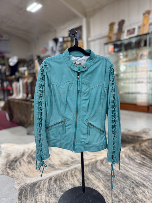 Scully Turquoise Lace Up Leather Jacket