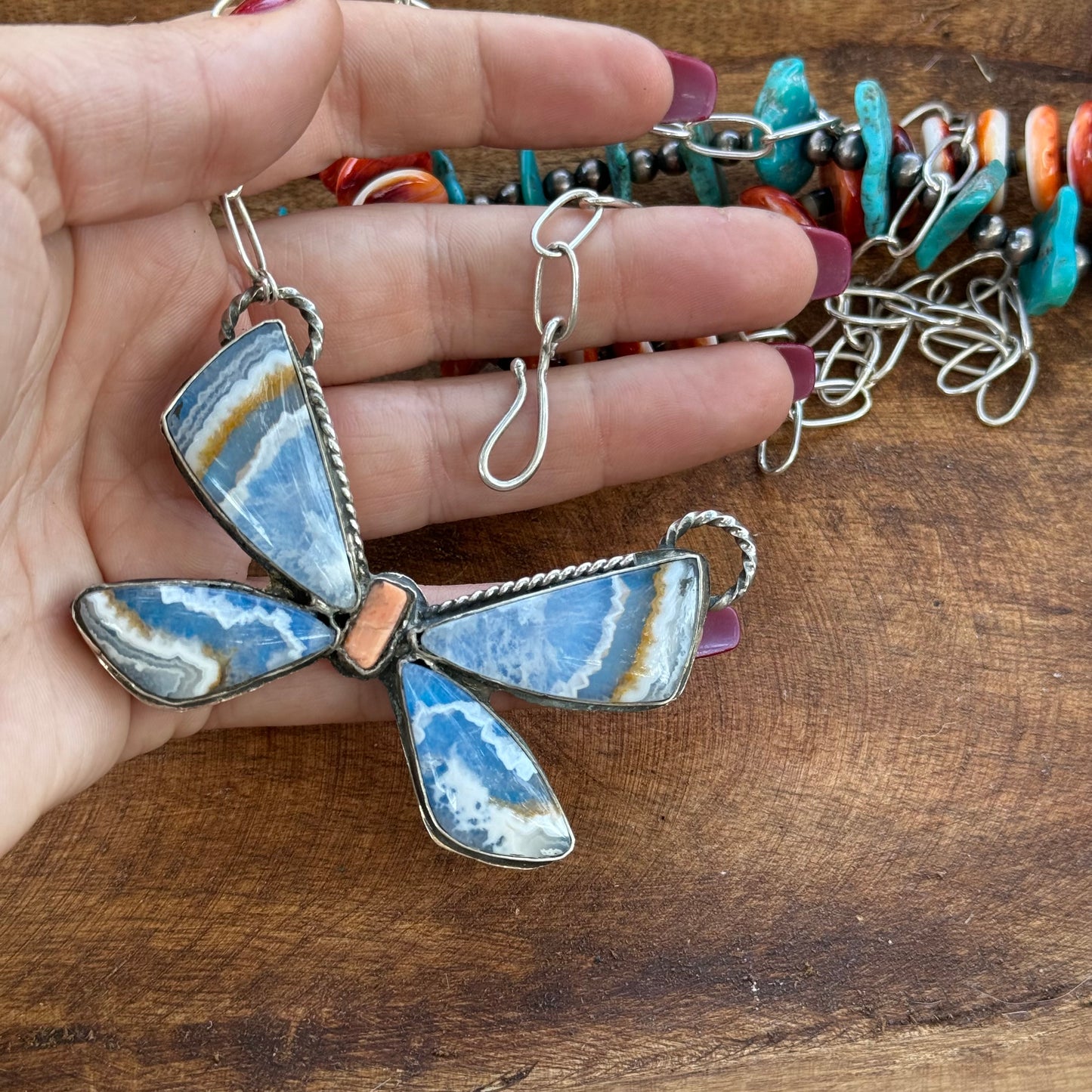 Lujan Silver- Sky Agate Butterfly #6