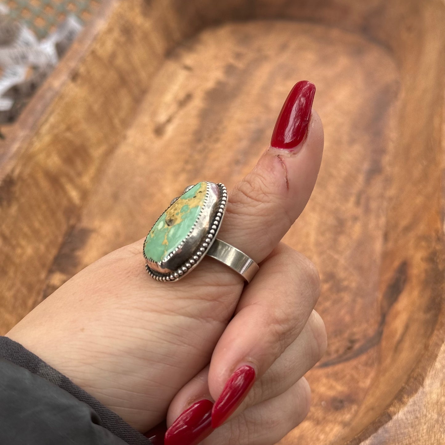 Lujan Silver Blue Ridge Turquoise Adjustable Ring