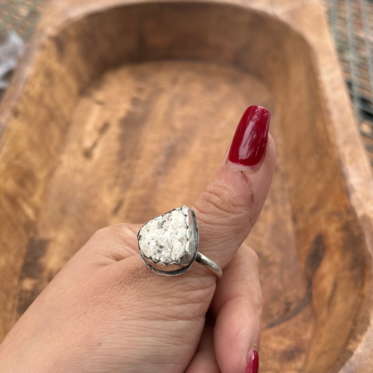 Lujan Silver White Buffalo Adjustable Ring