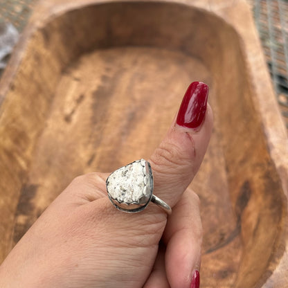 Lujan Silver White Buffalo Adjustable Ring