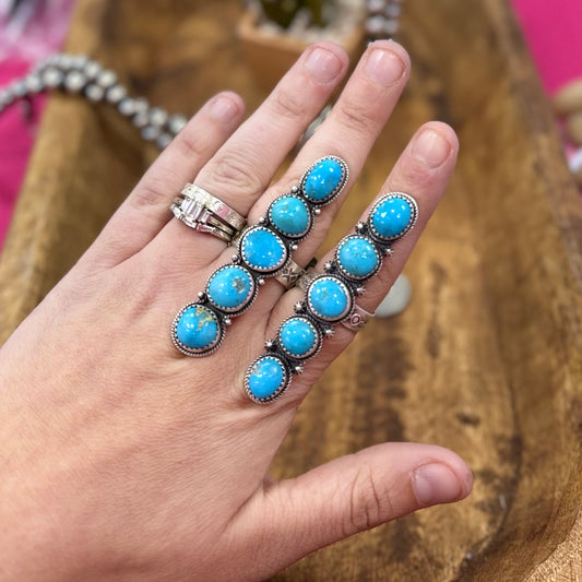 Turquoise Stamped Band Statement Rings- Adjustable