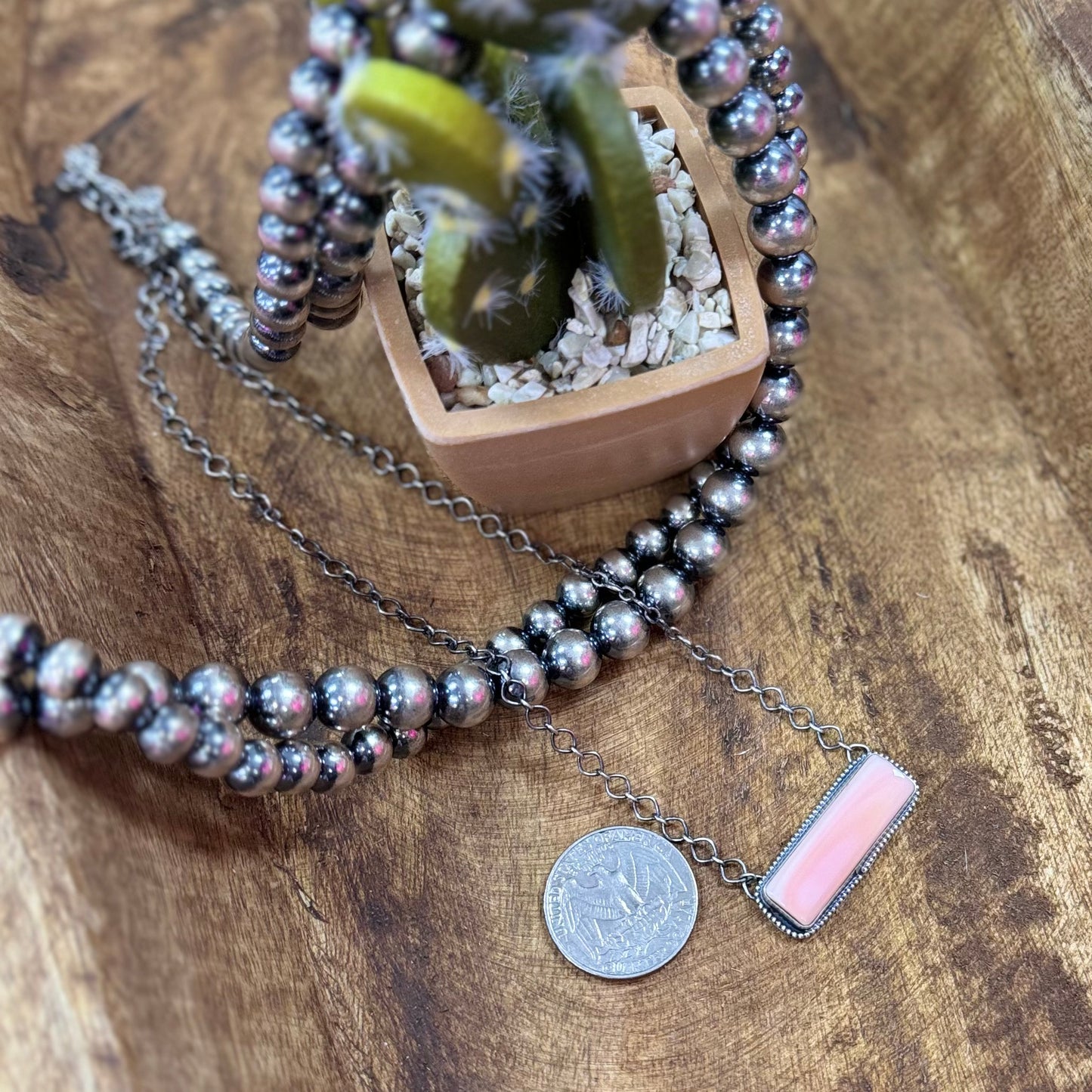 18" Pink Conch Bar Necklace