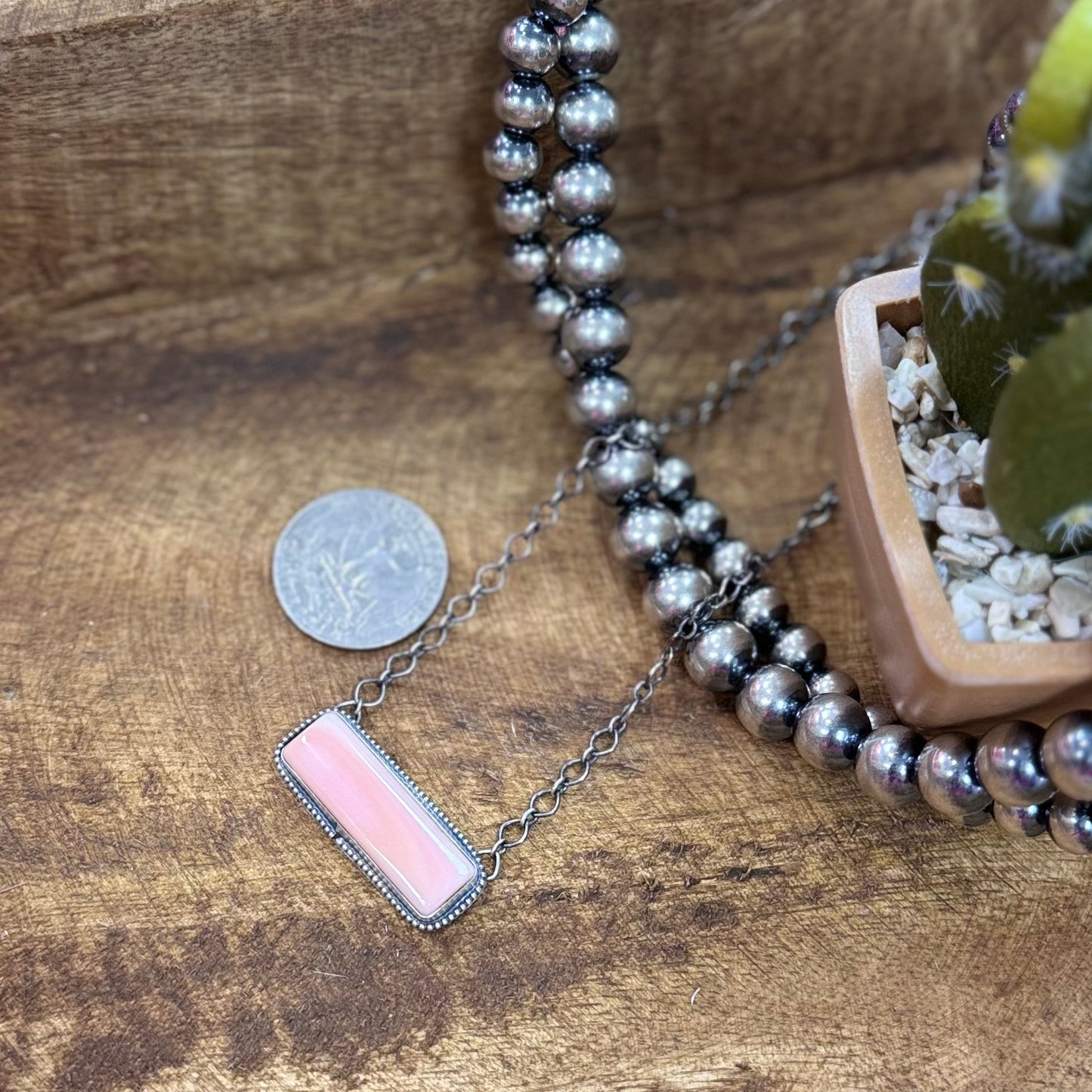 18" Pink Conch Bar Necklace