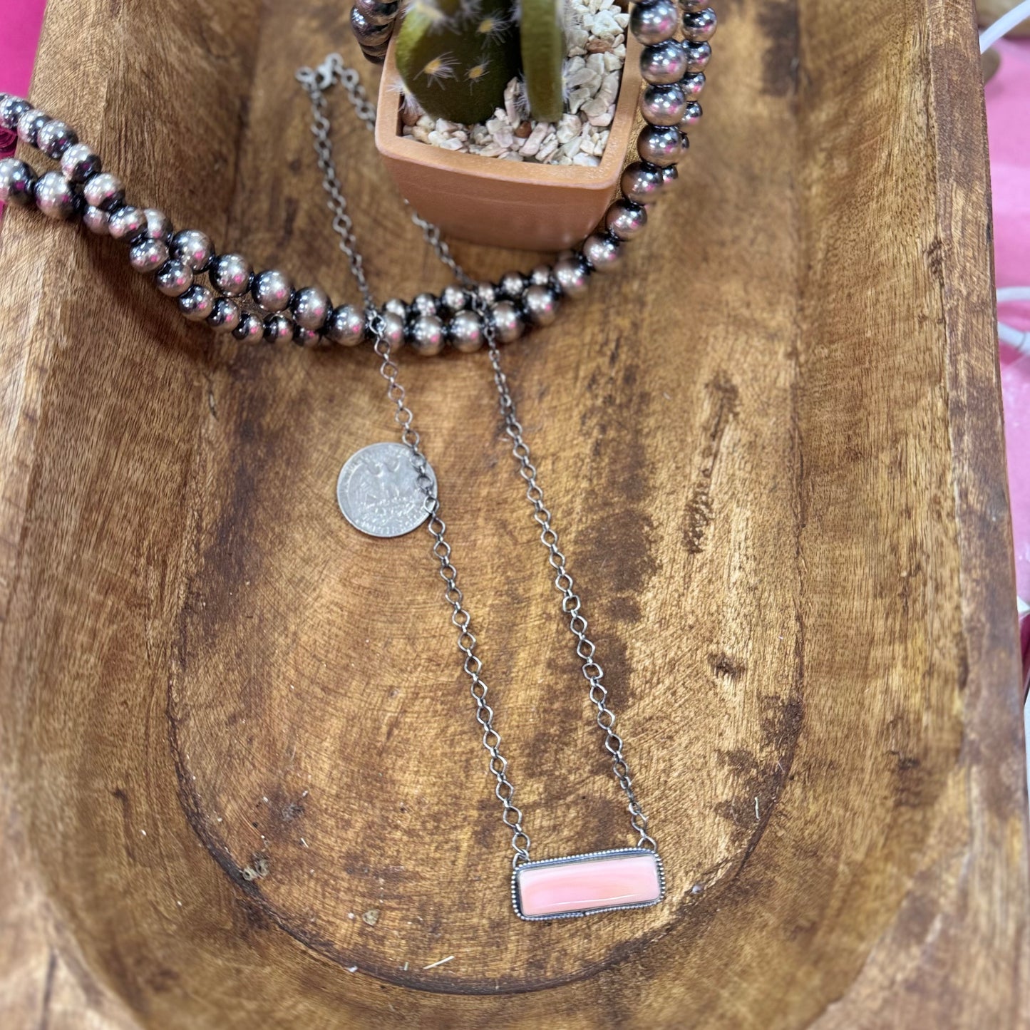 18" Pink Conch Bar Necklace