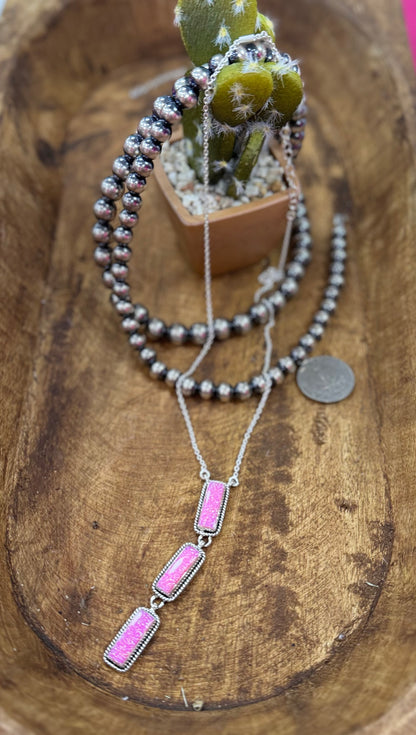 Pink Opal 3 Bar Necklace