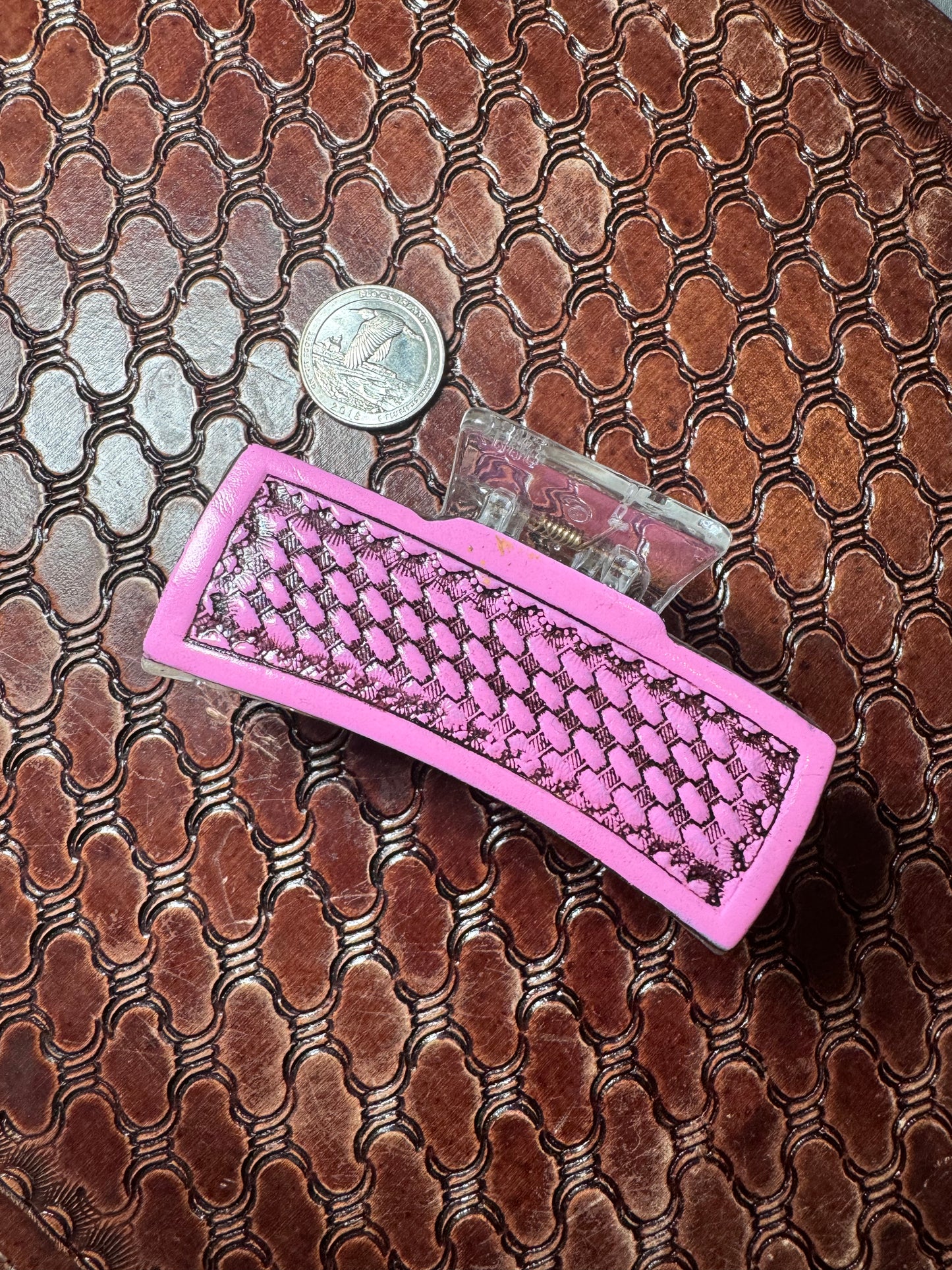 Hair Clip- Pink Basket Stamp