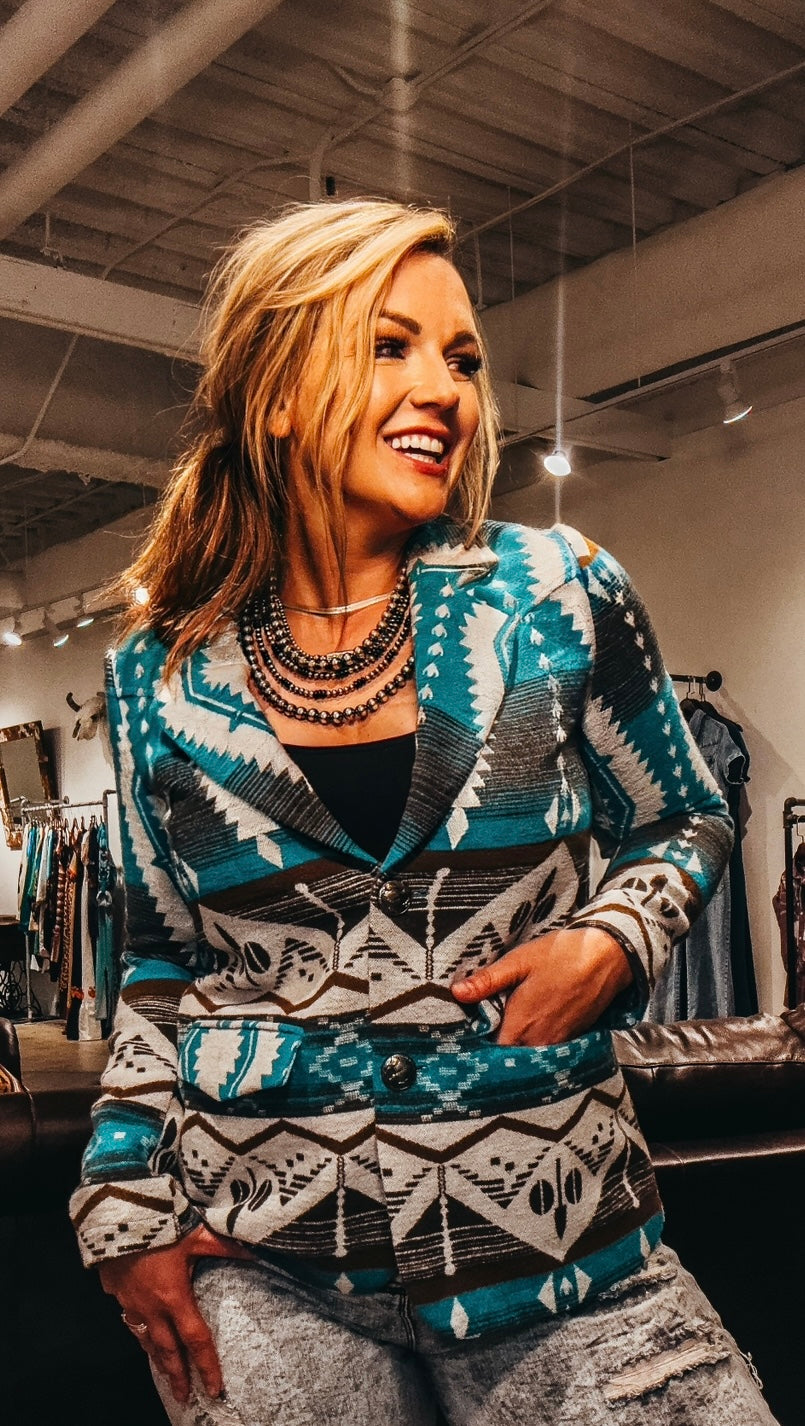 Aztec Design Turquoise Blazer