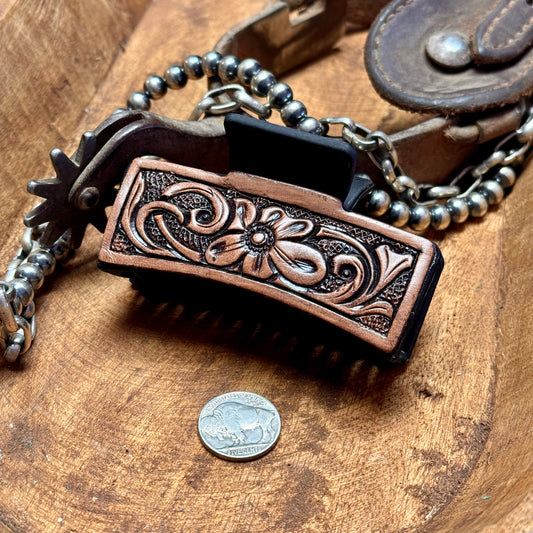 Hair Clip- Dark Brown w/ Tooled Leather