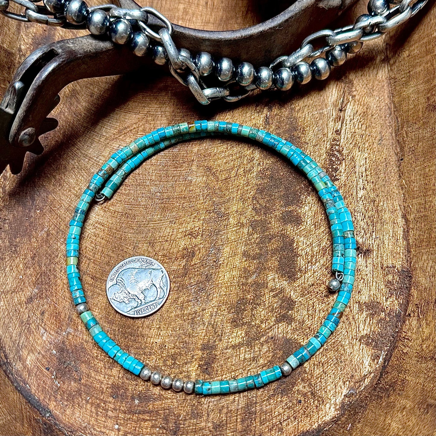 Turquoise & Pearl Memory Wire Wrap Choker