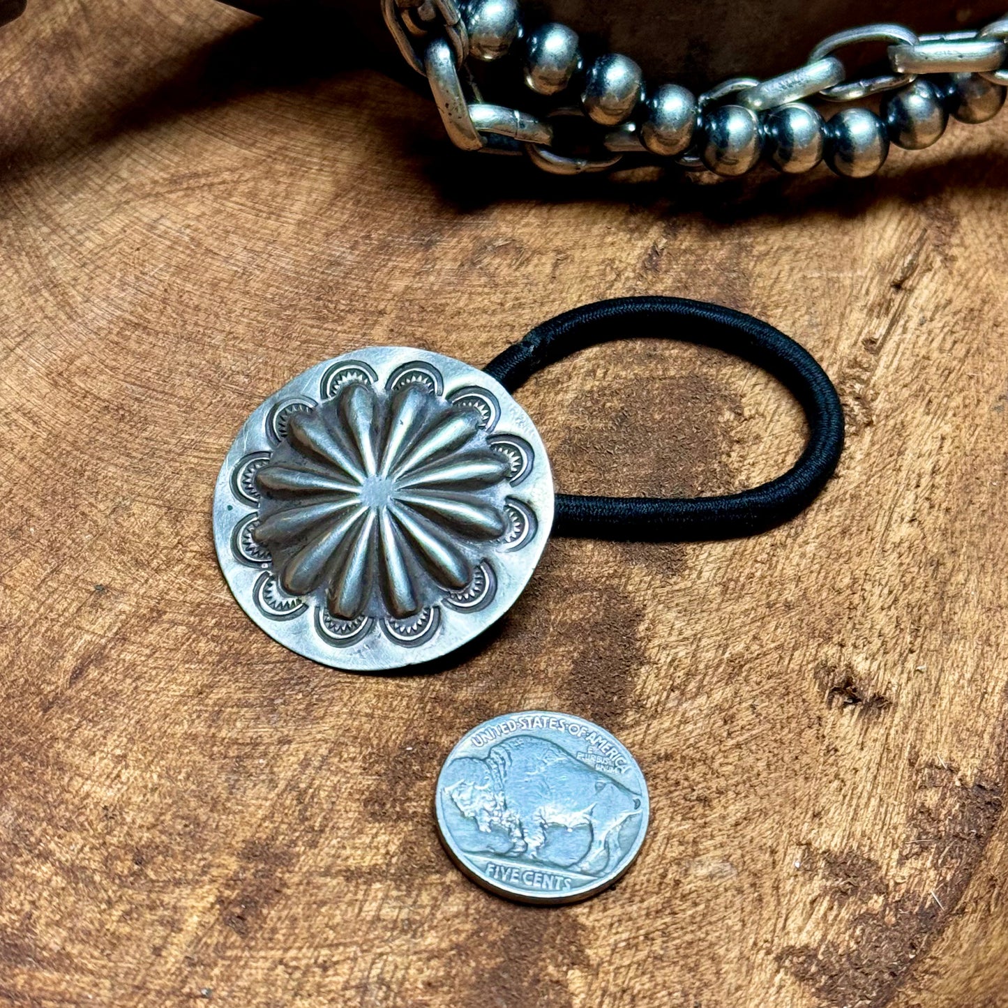 Sterling Silver Concho Hair Tie