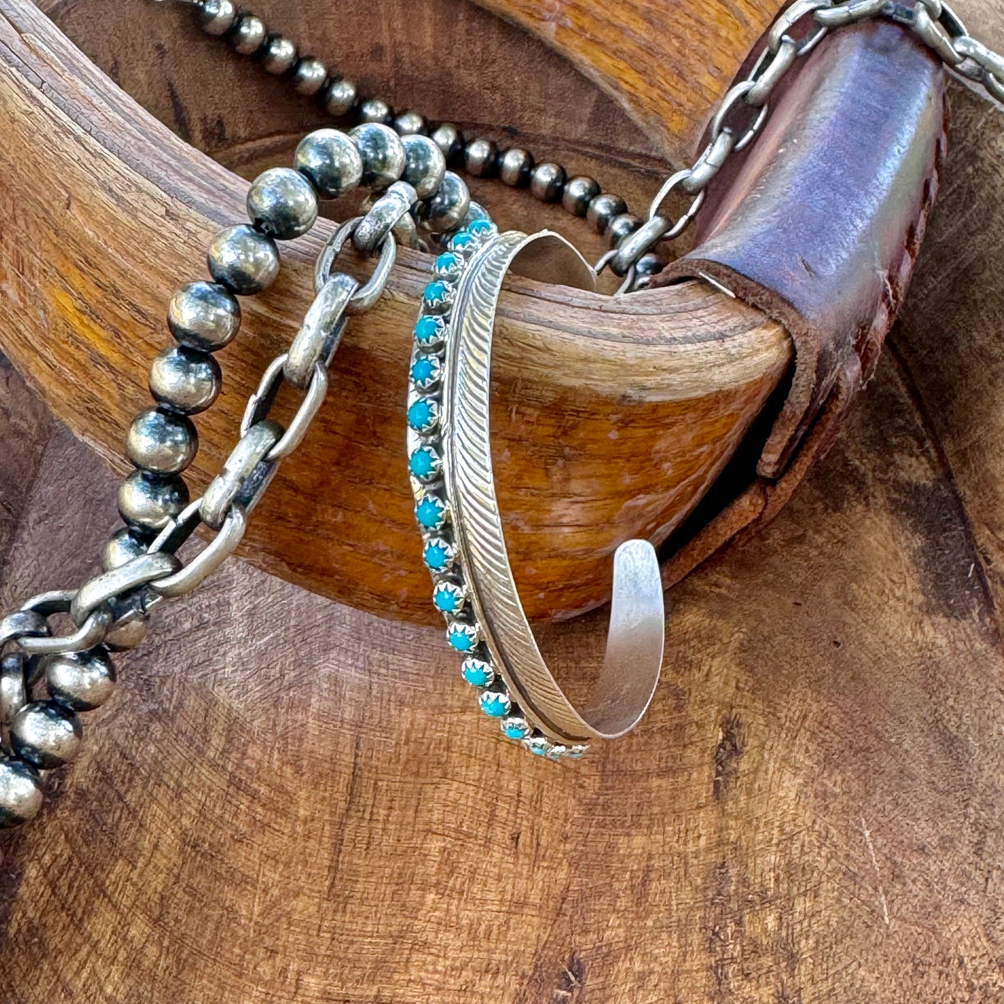 Navajo Aaron Davis Kingman Turquoise Feather Cuff