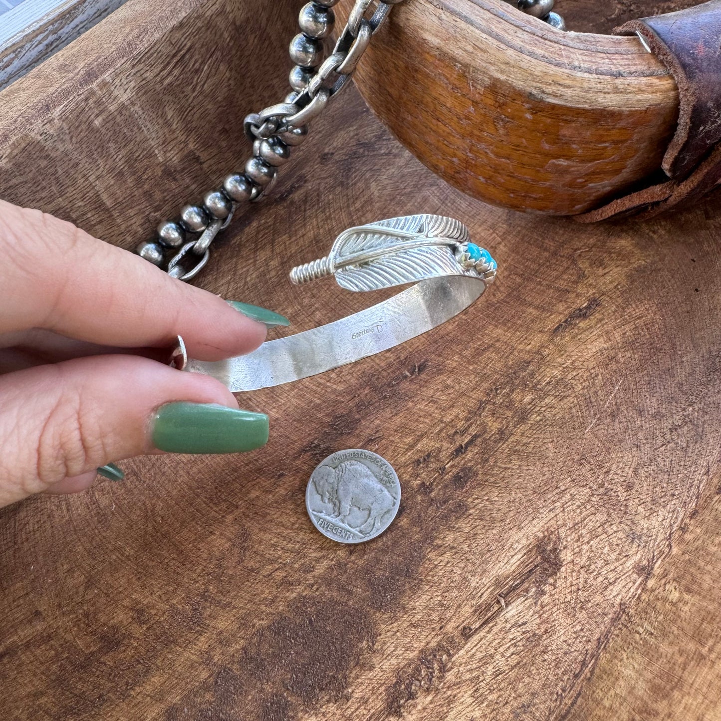 Navajo Aaron Davis Kingman Turquoise Feather Cuff