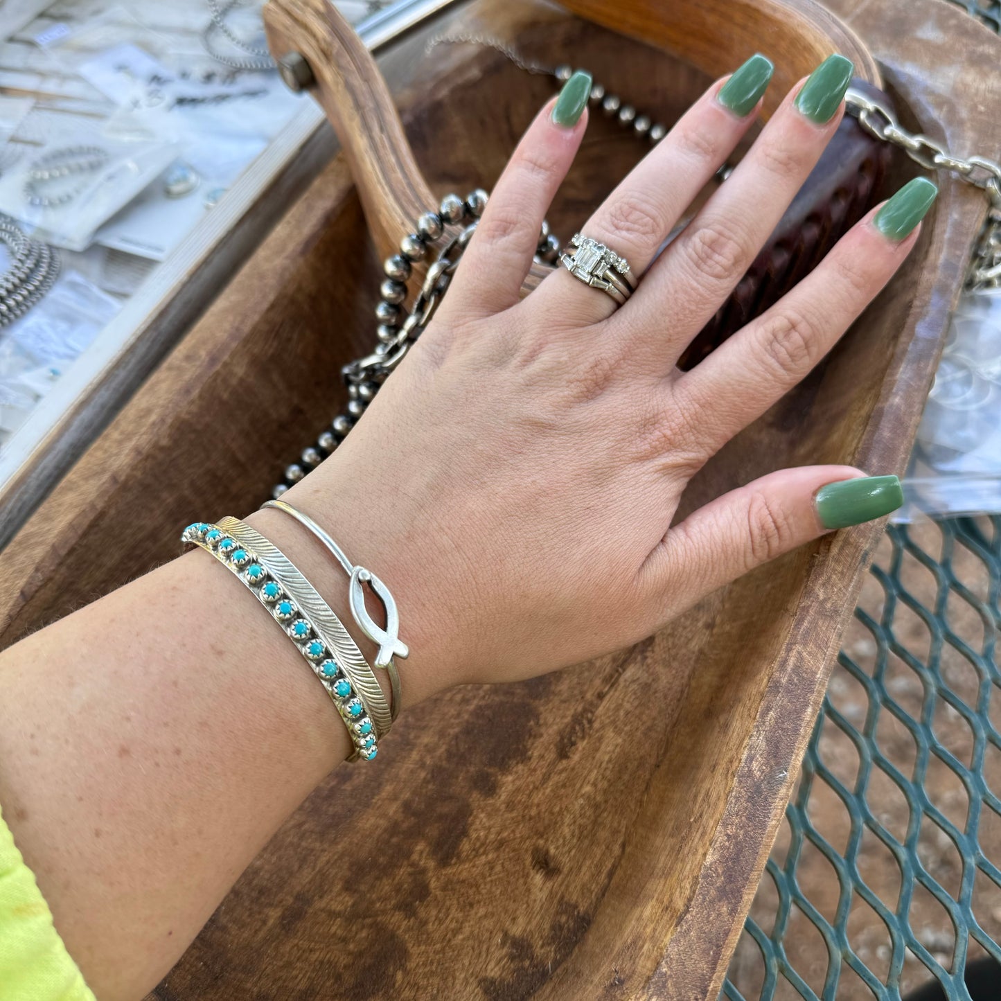 Navajo Aaron Davis Kingman Turquoise Feather Cuff