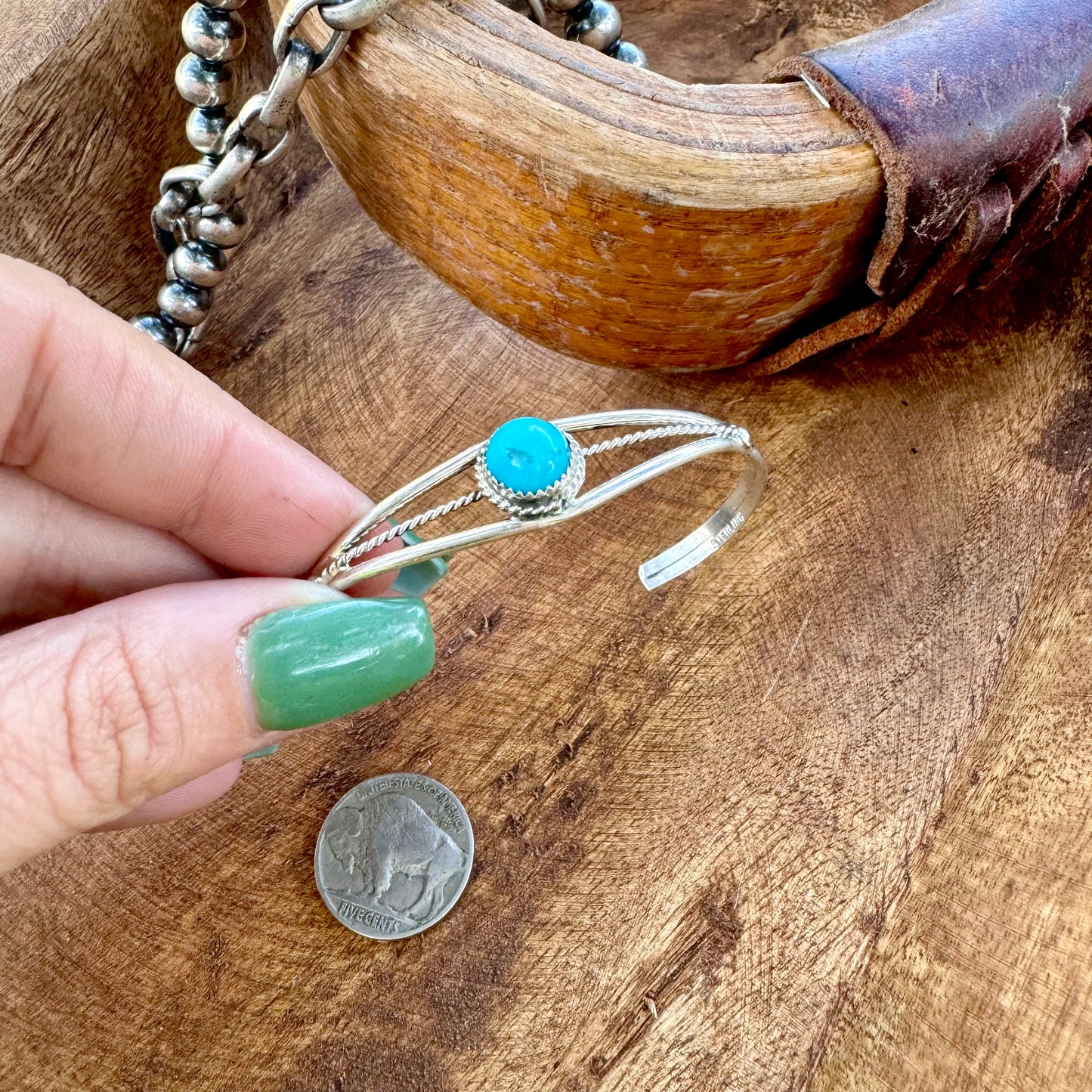 Navajo Handmade by Esther White  Kingman Turquoise Cuff