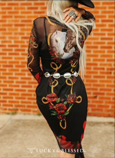 Black & Gold Red Rose Mesh Horse Dress