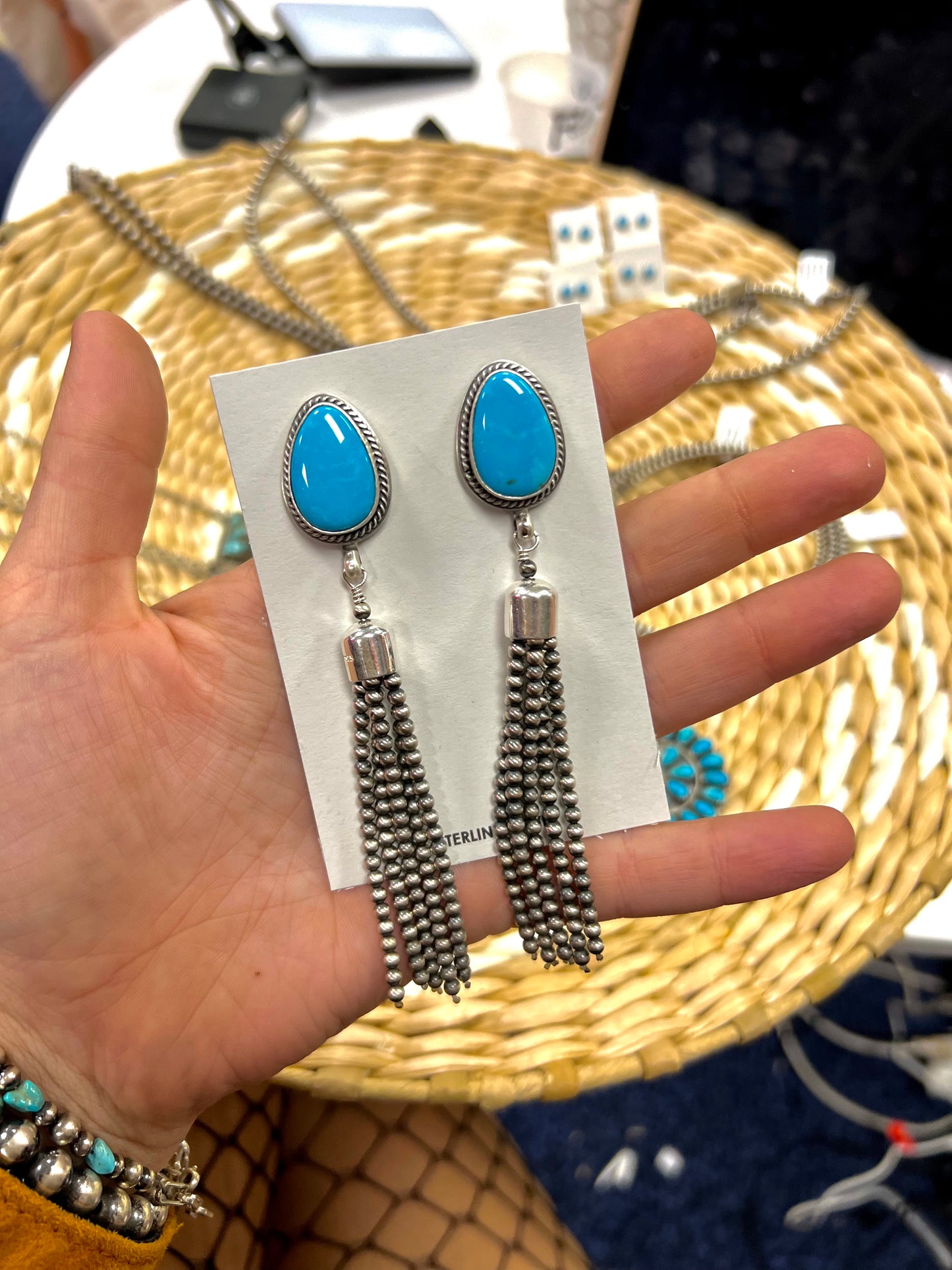 Tia Long Kingman & "Navajo Style" Sterling Silver Pearl Earrings